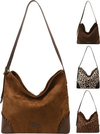 Generic Women Faux Suede Tote Handbag Retro Woven Shoulder Bag Casual Sling Bag (Coffee)