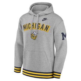 Nike Michigan Legacy Retro Mens Nike Mens College Pullover Hoodie in Grey | 02K30G1OMWV-MPS