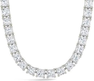 Sterling Forever Marisol Princess Cut Cubic Zirconia Tennis Necklace in Silver at Nordstrom, Size 20