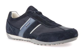 Geox Sneaker GEOX U WELLS A, Herren, Gr. 39, blau (navy), Textil, Veloursleder, Schuhe Sneaker, Freizeitschuh, Schn&uuml;rschuh mit Logoverzierung
