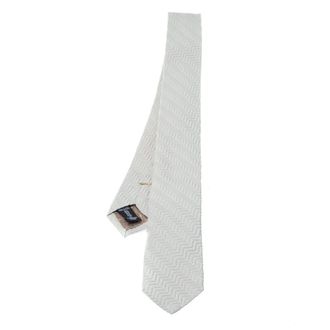 Emporio Armani Ivory Silk Zig Zag Embossed Skinny Tie
