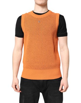 Dolce & Gabbana Orange Cashmere Round Neck Sleeveless Mens T-shirt