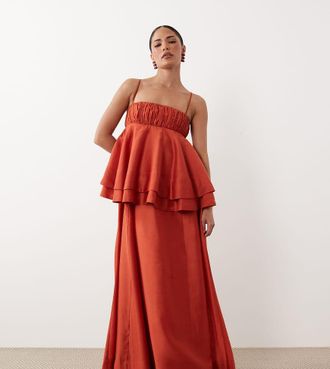 Asos Petite ASOS DESIGN Petite - Vestito lungo a doppio strato color ruggine-Arancione