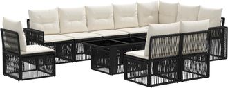 vidaXL Conjunto De Sof&aacute;s De Jard&iacute;n 11 Uds. Negro Y Blanco Crema Vidaxl