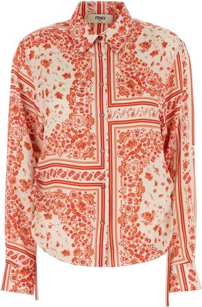 Fendi Womens Printed Silk Shirt - Nude - Size EU 38 (Womens)