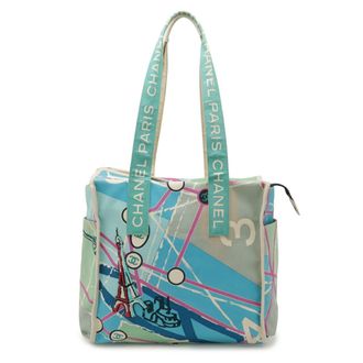 Chanel Blue Blue Green Multi-Color Canvas Shoulder Bag Tote Bag (Pre-Owned)