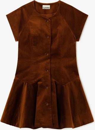 Ganni Brown Dress in Corduroy - Size 10/12 Organic Cotton