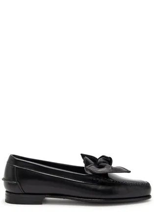 Hereu Corbati Bow-appliqu&eacute;d Leather Loafers - Black - 39 (IT39 / UK6)