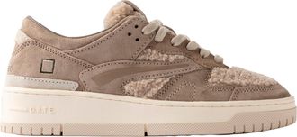 D.A.T.E. Taupe Suede Teddy Beige Low-Top Sneakers