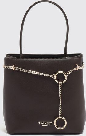 Twinset Mini Handbag in Faux Leather with Embroidery and Metal Mesh
