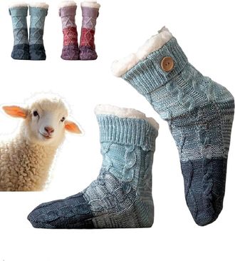 Generic Knitted Ultra Thick Slipper Home Socks, Non-slip Fluffy Soft Warm Slipper Socks for Indoor Home, Womens Cabin Socks with Grippers, Soft & Comfortable 