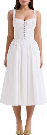 House of CB Milia Lace Up Corset Midi Dress in White at Nordstrom, Size X-Small