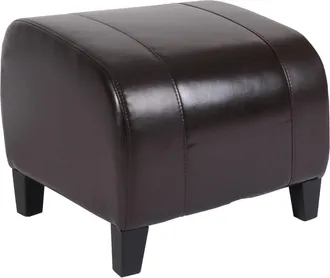 Hhg Hhg - Poggiapiedi Pouf Elegante Sgabello Emmen Pelle 47x45x37cm Marrone