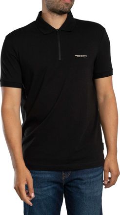 A|X Armani Exchange Slim Polo Shirt Met Logo En Rits, Zwart
