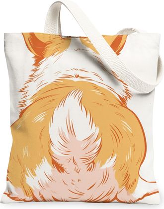 Generic Cute Animal Canvas Tote Bags, Adorable Animal Design Reusable Grocery Bags, Summer Lightweight Eco-Friendly Washable Should, White, 13x15 Inch