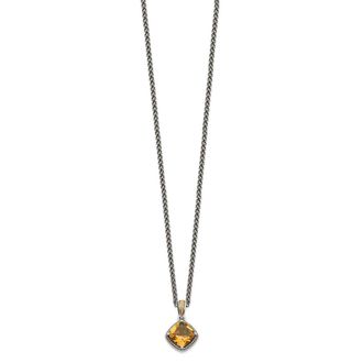 Diamond2Deal Sterling Silver with 14K Accent Cushion Citrine Pendant Necklace