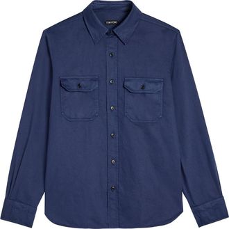 Tom Ford Cotton and Linen-blend Shirt - Navy - 40 (C15.75 / M)