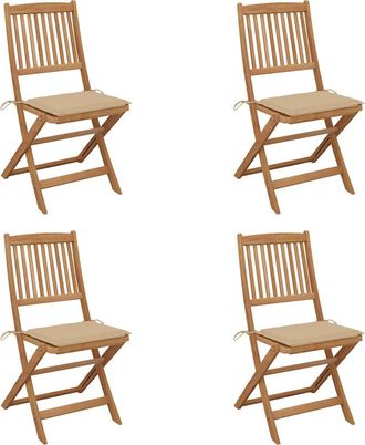 vidaXL Vidaxl - Sillas De Jard&iacute;n Plegables 4 Uds Y Cojines Madera Maciza Acacia