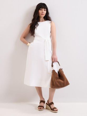 Phase Eight Marta Tie Belt Midi Dress in White at Nordstrom, Size 12