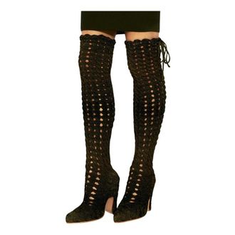 Isa Boulder Over-knee Boots, female, Green, Size: 7 US Spiral Cable Boots