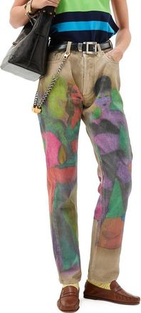 Versace Gender Inclusive The Femmes Print Straight Leg Jeans in Olive Print at Nordstrom, Size 28