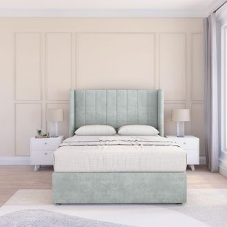 Sloomy Falcon Naples Wingback Bed Set, No Drawers & 54 Floor Standing Headboard in Silver | Size: Single