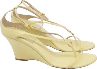 Khaite Marion Ankle Strap Wedge Sandals in Yellow Leather