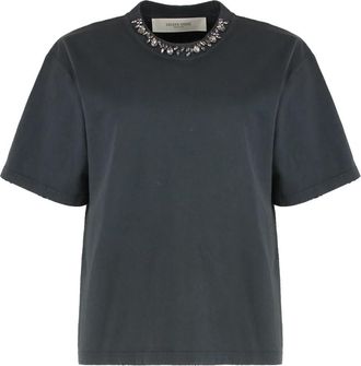 Golden Goose T-shirt met kristallen - Dames - T-shirts - Grijs - M - Katoen - Tops