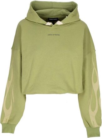 Vision Of Super Flames Cropped Hoodie Groen/Off White - Dames - Hoodies - Groen - L - Katoen - Hoodies & sweatvesten