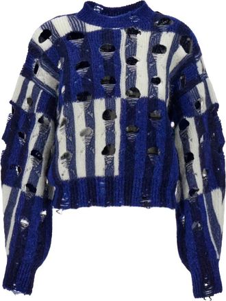Off-white Rondgebreide trui - Dames - Ronde hals truien - Blauw - S - Truien & Vesten