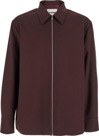 Jil Sander Bordeaux Shirt With Classic Collar And Front Zip Closure In Tech Fabric Man