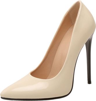 Generic Womens Slip on Court Shoes Pointed Toe PU Leather Dress Pumps Stiletto High Heel Party Prom Shoes,Beige,6.5 UK