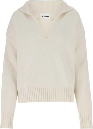 Jil Sander Ivory Knitted Split-neck Jumper