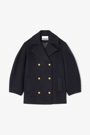 Ganni Navy Dark Blue Wool Oversized Midi Peacoat - Size 10/12 Recycled