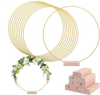 Infinite Anillo De Metal De 30 Cm Con Forma De Flor Y Soporte De Madera, Ideal Para Decoraci&oacute;n De Bodas Y Navidad, Arte Floral