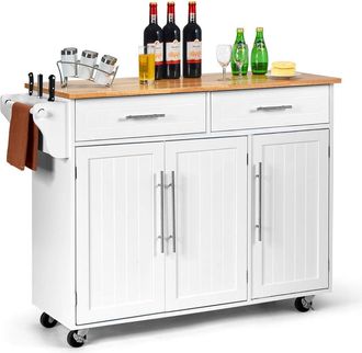 Costway Costway Carrito De Cocina Con Cajones Y Puerta Aparador Con Ruedas Carro De Servicio De Madera Blanco