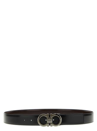 Ferragamo Black Solid Reversible Belt