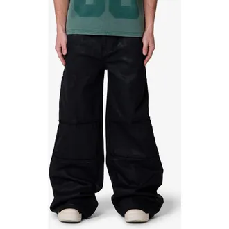 mnml Ultra Wide Waxed Oversize Cargo Pocket Pants in Black at Nordstrom, Size 32