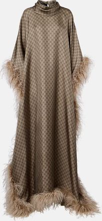Gucci Caftano GG in twill di seta con piume
