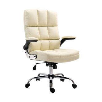 Hhg Hhg - Silla De Oficina 489, Silla Giratoria Ejecutiva Silla De Escritorio, Regulable En Altura, Imitaci&oacute;n De Cuero Crema