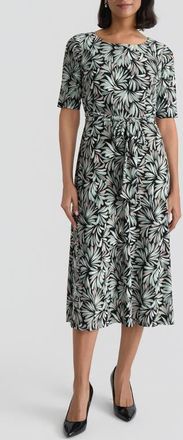 Kasper Print Tie Belt A-Line Dress in Black Multi at Nordstrom, Size 14