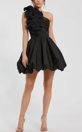 Mac Duggal Taffeta One Shoulder Ruffle Bubble Mini Dress In Black