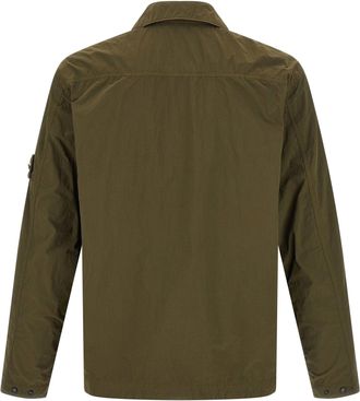 Stone Island Crinkled Nylon with Appliqu&eacute; Overshirt - Olive