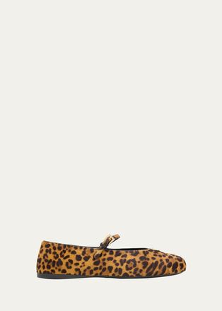 Prada Triangle Logo Leopard Calf Hair Ballerina Flats