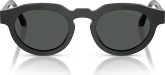 Armani 47mm Round Sunglasses in Brushed Black /Dark Grey at Nordstrom