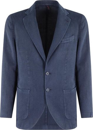 Santaniello Blauwe Lichtgewicht Linnen Blend Jas - Heren - Blazers - Blauw - M - Linnen - Jassen