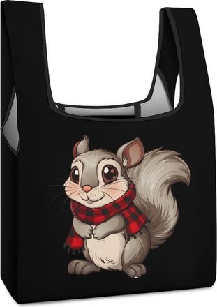 Generic Plaid Squirrel Shopping Bag Reusable Grocery Tote Bag Foldable Handbag for Travel Picnic