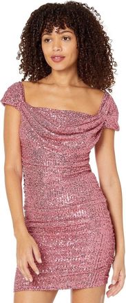 Bebe Mini Dress Womens Mauvewood Sequin Drapery Ruched Stretch GBO3034
