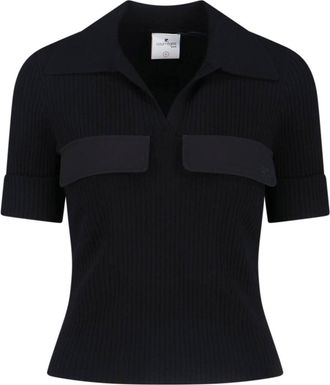 Courr&egrave;ges Fitted Black T-Shirt with Round Neckline