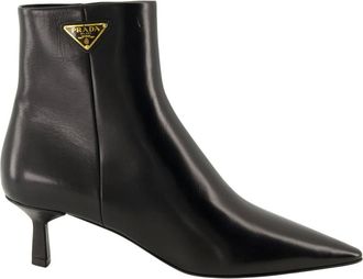 Prada Heeled Boots, female, Black, Size: 7 1/2 US Logo Leather Ankle Boots
